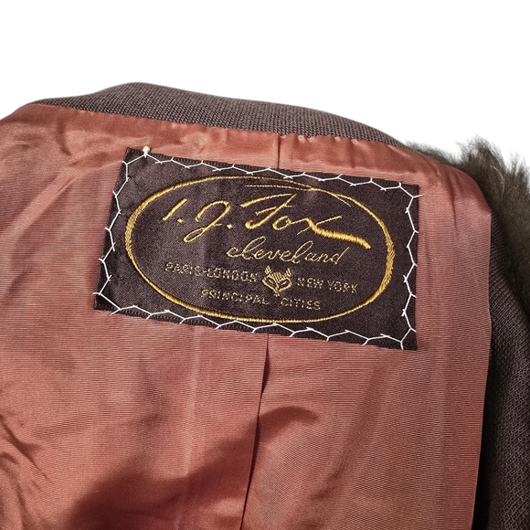 I. J. Fox Cleveland Brown Pure Wool Fur Trim Snap Button Vintage Coat L - Picture 6 of 7